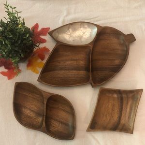 Vintage snack tray set monkey pod MCM wood 3